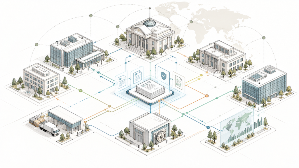Complex financial transaction structuring connecting counterparties, compliance, documentation and execution