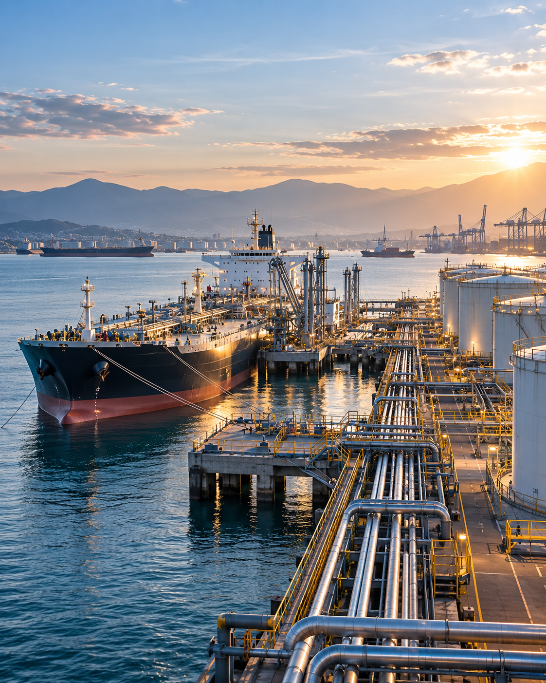 International commodity logistics infrastructure connecting maritime transport, storage and global trade flows